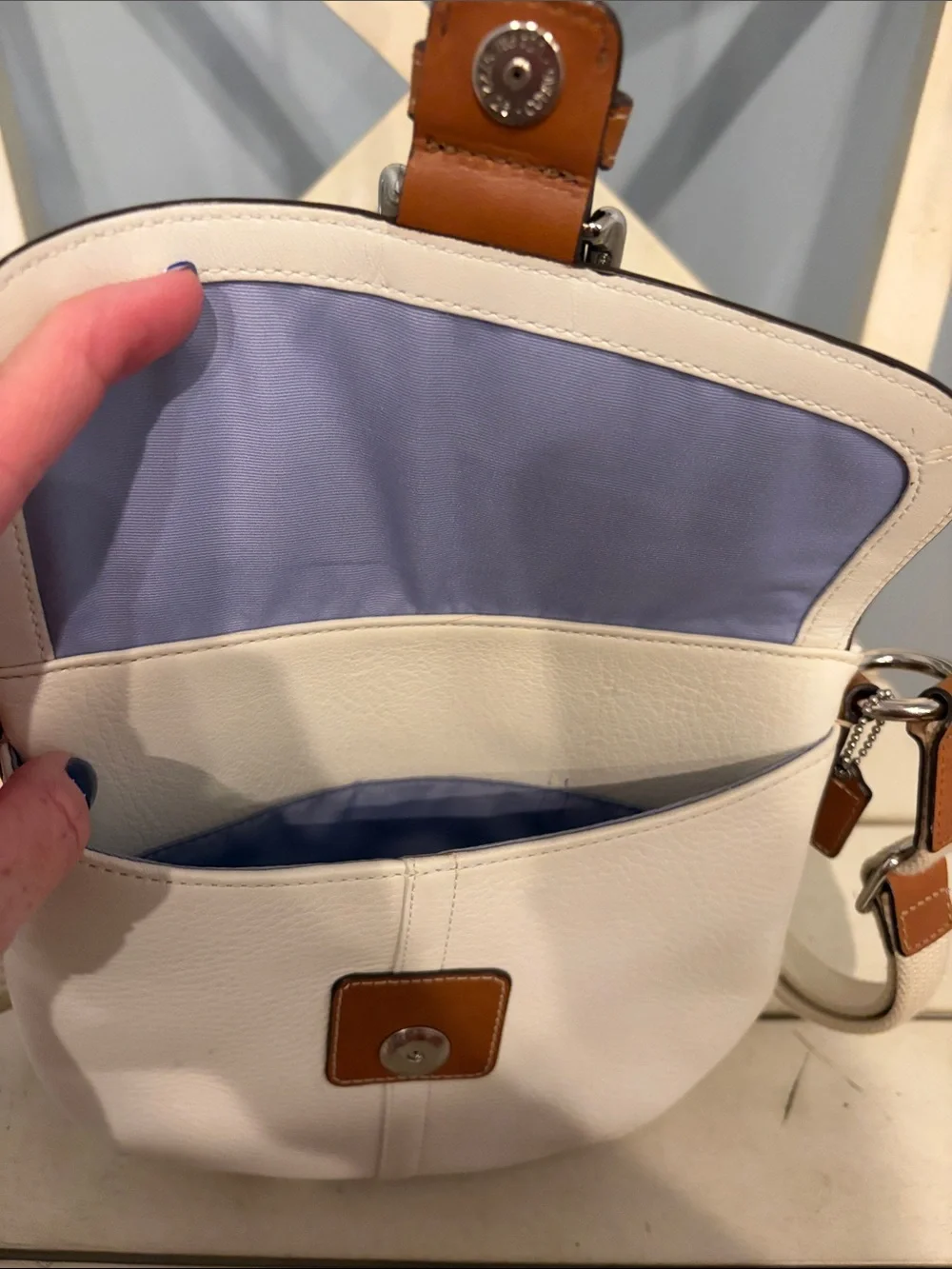 Coach SoHo Leather Crossbody Bag in Cream with Brown Trim